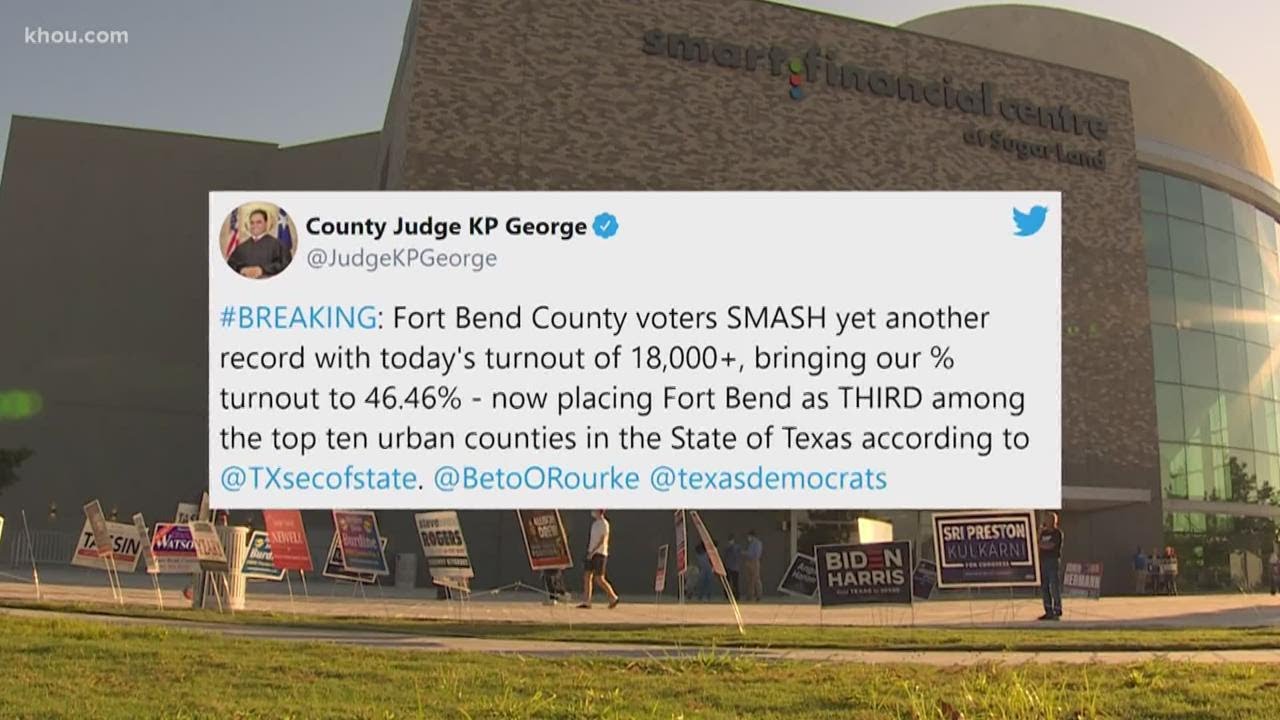 Fort Bend County is ahead of three of Texas' most populous counties in percentage of voter turnout