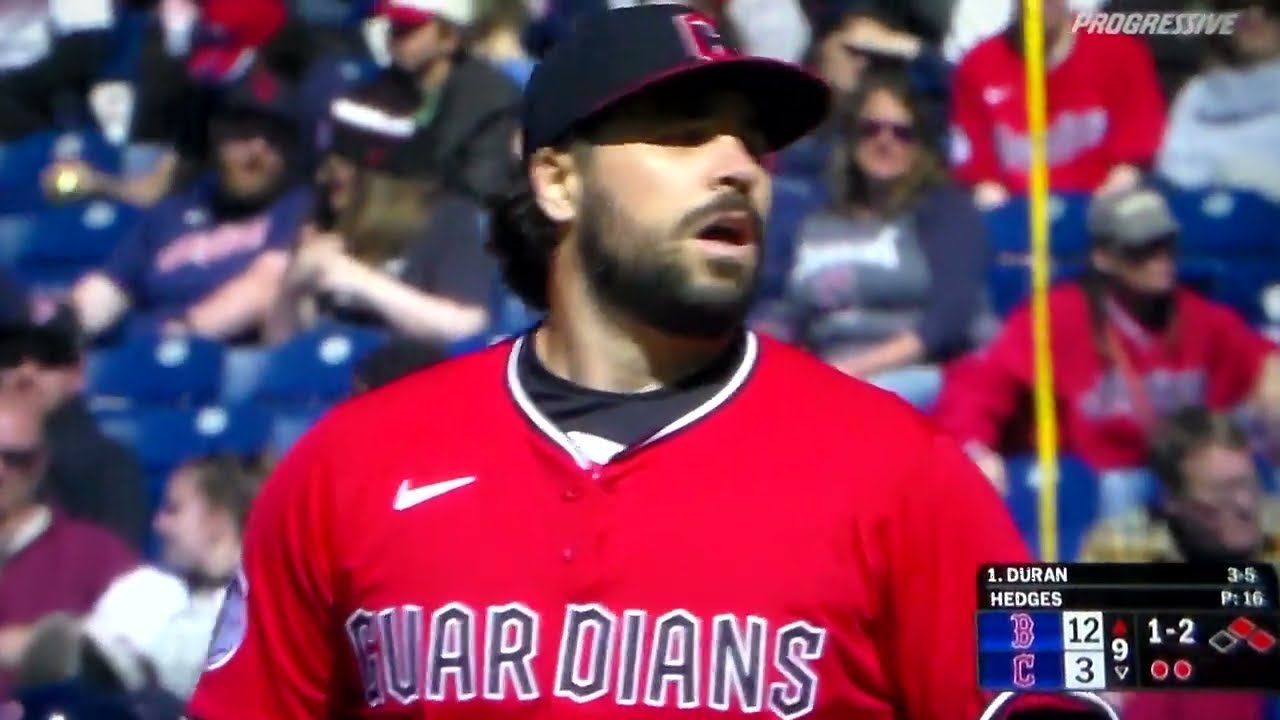 Cleveland Guardians "P" Austin Hedges vs. Boston Red Sox' Ceddane Rafaela, Jarren Duran