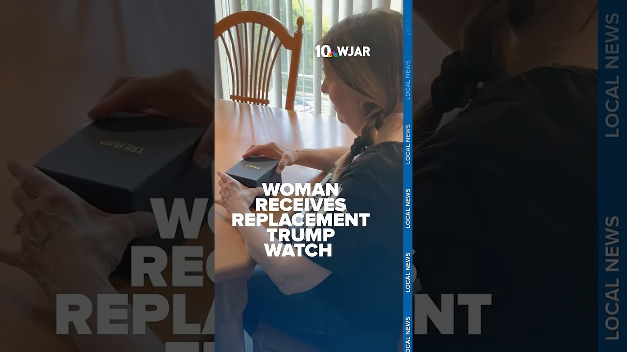 Woman unboxes replacement for misspelled Trump watch