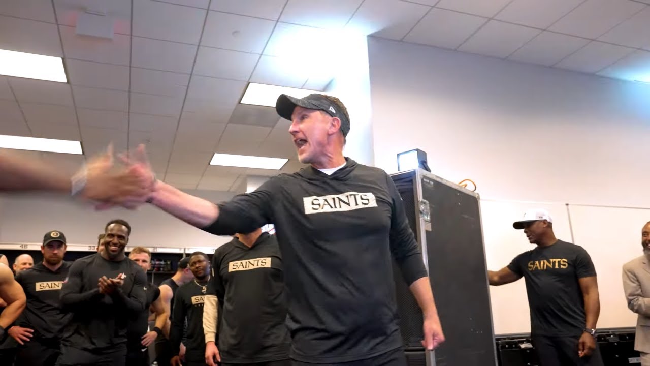 Dennis Allen Inside the Saints Locker Room after Win vs. Cowboys