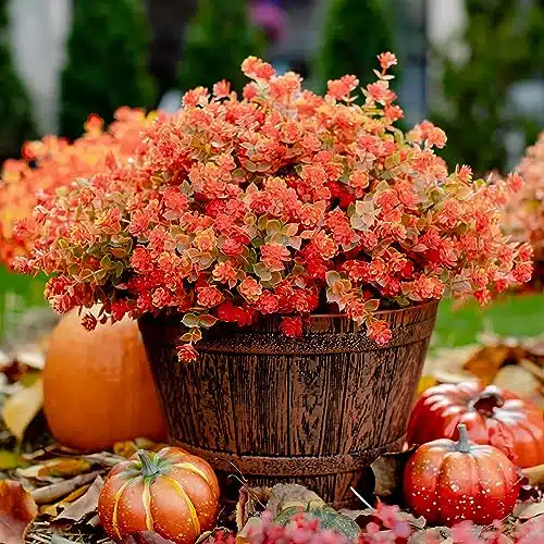 Axylex Artificial Mums Flowers Outdoor Plastic Plants   Bundles Outside Face Fake Fall Flowers Greenery Uv Resistant No Fade Faux Shrubs Home Garden Porch Patio Office Thanksg