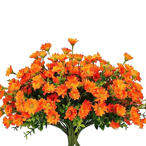 Bundles Artificial Flowers For Outdoors Faux Mums Plastic Plants Fake Greenery Orange Daisy Bulk For Home Gardenr Window Box Pathway Plante Wedding Decoration