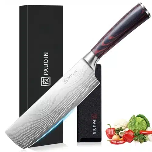 Paudin Nakiri Knife   Razor Sharp Meat Cleaver And Vegetable Kitchen Knife, High Carbon Stainless Steel, Multipurpose Asian Chef Knife For Home And Kitchen With Ergonomic Hand