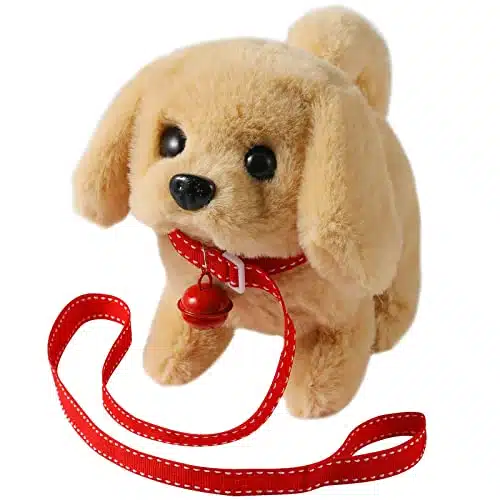 Ksabvaia Plush Golden Retriever Toy Puppy Electronic Interactive Dog   Walking, Barking, Tail Wagging, Stretching Companion Animal For Kids Toddlers